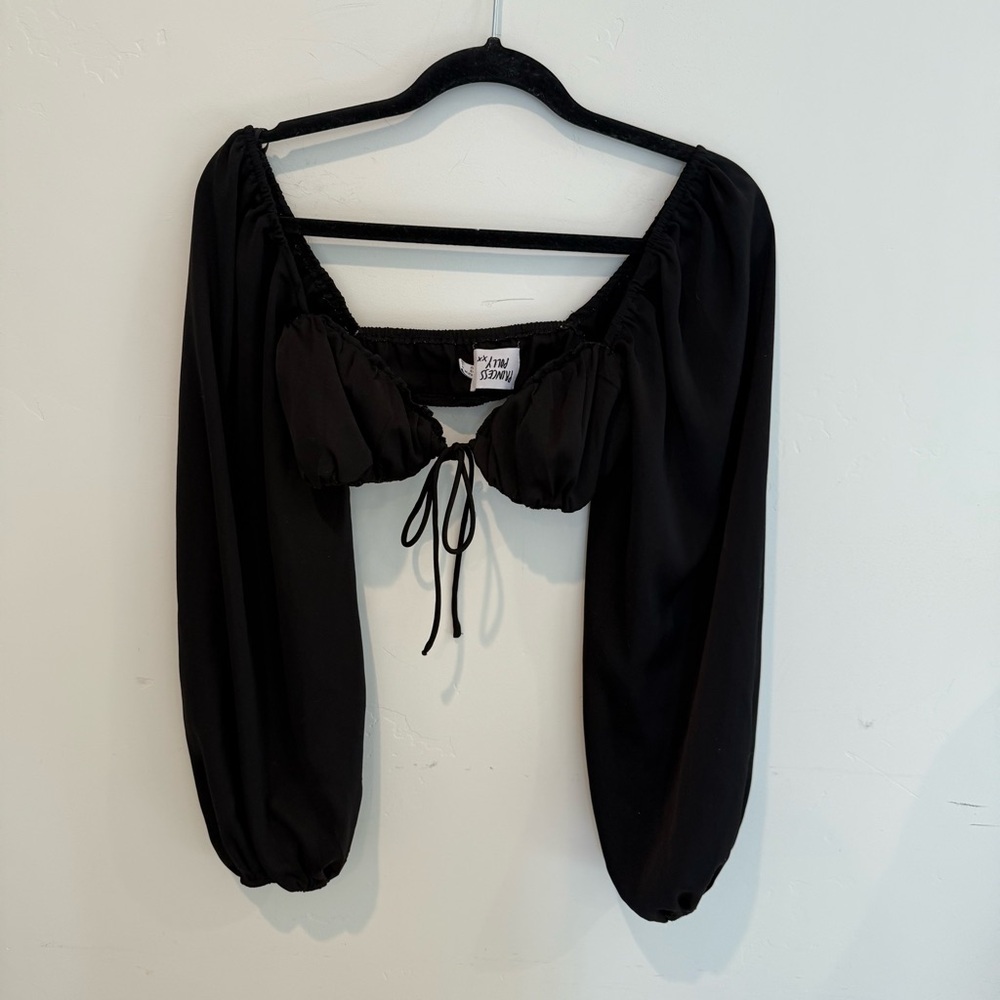 Princess Polly Take it to the Heart Black Puff Sleeve Crop Top Womens 4 Feminine
